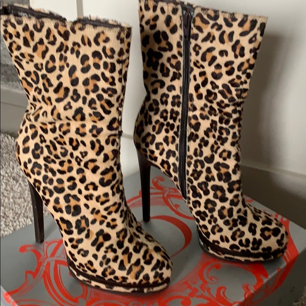 Kelsi Dagger genuine calf hair leopard boots.